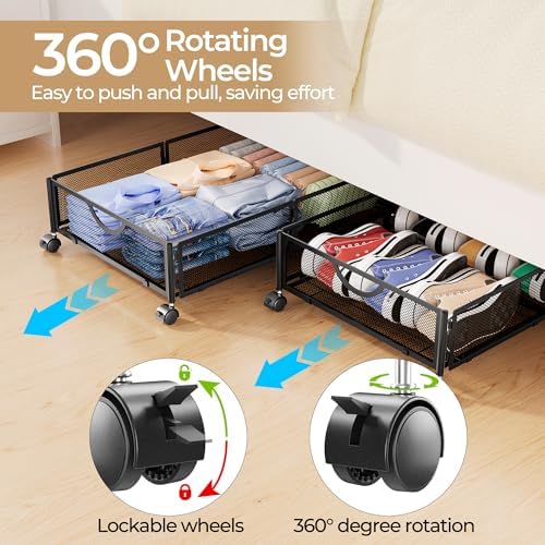 Yecaye Under Bed Storage with Wheels, 4 Pack Under Bed Shoe Storage, Black - Image 3