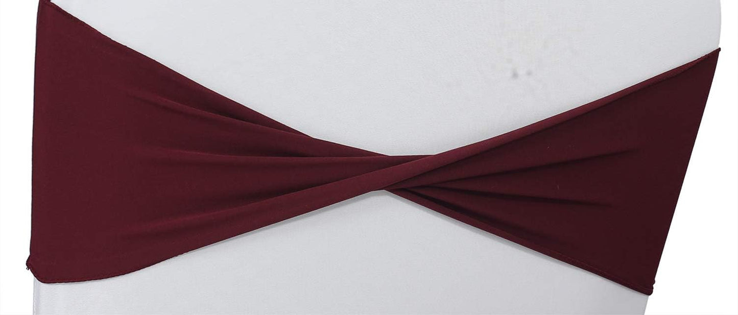 VDS Pack of 125 PCS | Burgundy | Spandex Chair Sashes Bows Without Buckle | Stretch Elastic Banquet Universal Folding Chair Band Tie with for Wedding Party Conference Celebration Event Decoration