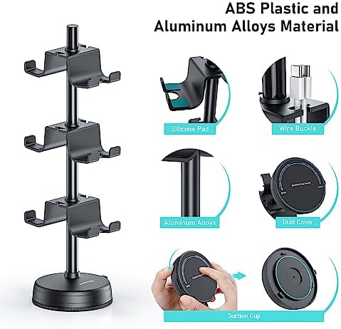 MANMUVIMO Headphone Controller Storage Stand Holder with Anti-Slip Stable Suction Cup 3 Tiers, Universal Storage Display Stand for Desk Compatible for PS5/PS4/Xbox Series/Xbox One - Image 4