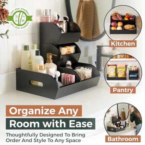 Potato and Onion Storage Bin, Stackable Bamboo Pantry Organizer and Storage, Black - Image 3