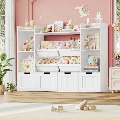 Toy Storage Organizer, Toy Organizer with 4 Movable Drawers and 4 Box Bins, Kids Playroom Storage Organization with Hidden Wheels for Living Room, Kids Room by LULUBEAR