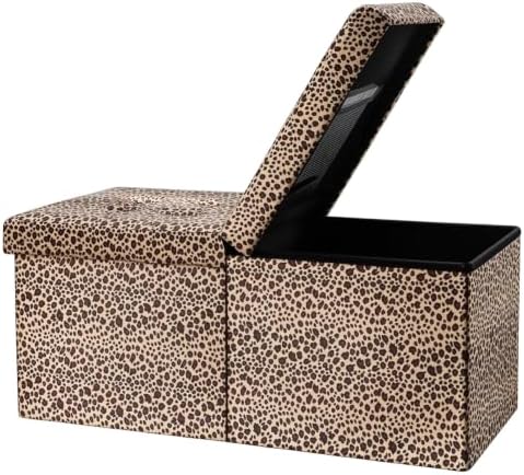 AmasSmile Footrest Ottoman Storage Bench, 34" Velvet Folding Chest,Leopard by AmasSmile