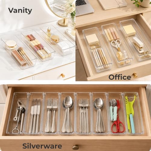 LotFancy 8 Pack Clear Plastic Drawer Organizer Bins, Small Item Organizers - Image 6