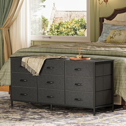 Huuger 9 Drawer Dresser, 47 Inch Dresser TV Stand for 50, 55 Inch TV, Entertainment Center with Drawers, Fabric Chest of Drawer for Bedroom, Closet, Black - Image 2