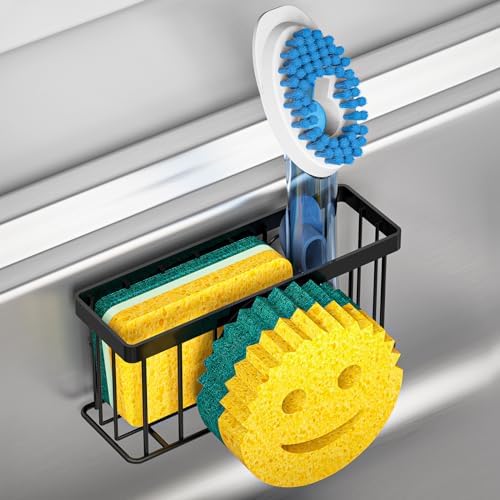 MURLONG Sponge Holder Smiley Face, Sink Organizer with 2 Suction Cups/1 Adhesive Strips, Designed for Sponge, Soap, Dish Brush, Scrubber - Black by MURLONG