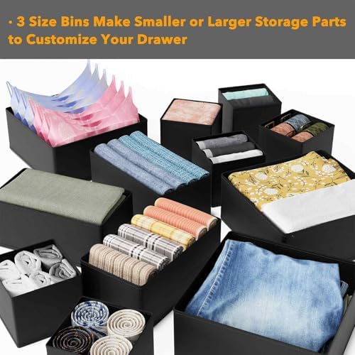 SpaceAid Drawer Organizer for Clothes, 6 Pack Dresser Drawer Organizer Bins, Closet Organizers and Storage Dividers for Clothing, Underwears, Socks (Black) - Image 5