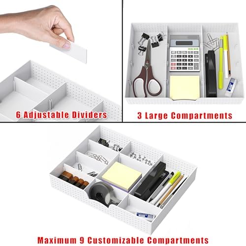 Simple Houseware Drawer Organizer Tray, 9 Adjustable Compartments, White - Image 3