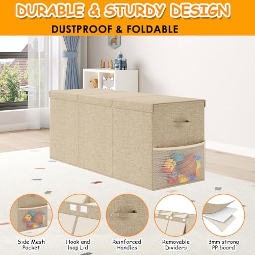 150L Extra Large Toy Storage Box with Lid, Foldable Toy Chest Organizer - Image 3