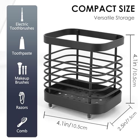 Wall Mount Toothbrush Holder for Bathroom, Stainless Steel Rustproof Toothbrush and Toothpaste Holder Organizer, Electric Toothbrush Holder Self Adhesive Wallmount/Countertop Organizer(Black Small) - Image 2