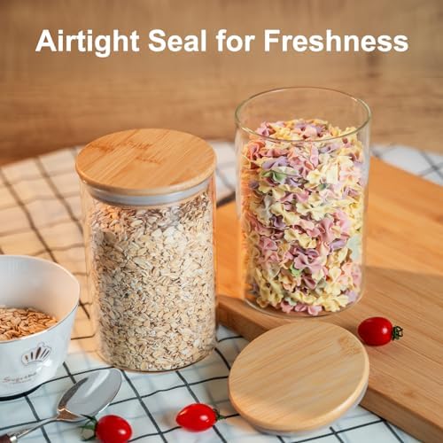 Liuruiyu Glass Food Storage Jars 6-Pack 37oz - 4x6 in-Clear Glass Food Canisters with Bamboo Lid Airtight For Serving Tea, Coffee, Flour, Sugar, Candy, Cookie, Spice and More (Circular) - Image 2