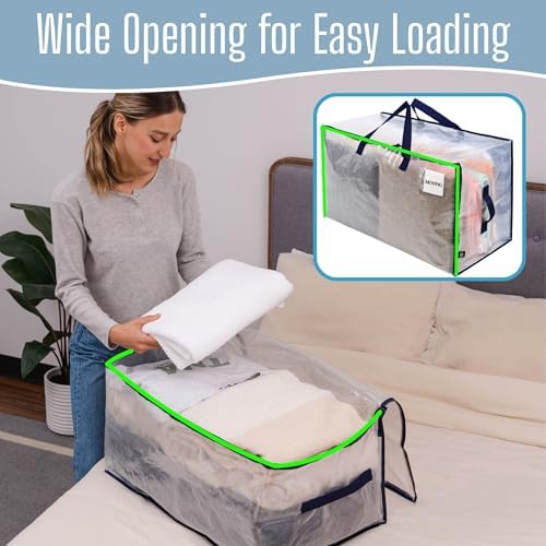 VENO 6 Pack Clear Extra Large Moving Bags & Storage Totes, Heavy Duty Organizer with Reinforced Handles & Strong Zippers for Clothes, College Dorm Essentials, Moving Supplies - Image 2