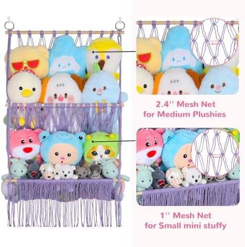 2 Tier Stuffed Animal Storage Net Large Boho Stuffy Plushies Storage,Purple - Image 5