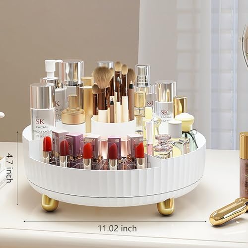 360 Rotating Makeup Perfume Organizer Skincare with Divider, Large White - Image 5