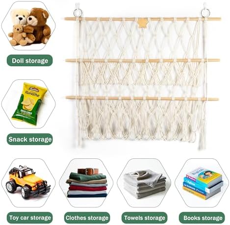 Starry Stuffed Animal Net Hammock Wall Hanging Handmade Boho Macrame Toy Hammock Organizer Holder Display Hanging Plush Toy Net for Corner Wall Stuffed Animal Storage(29.9" H x 31.5" W) - Image 4