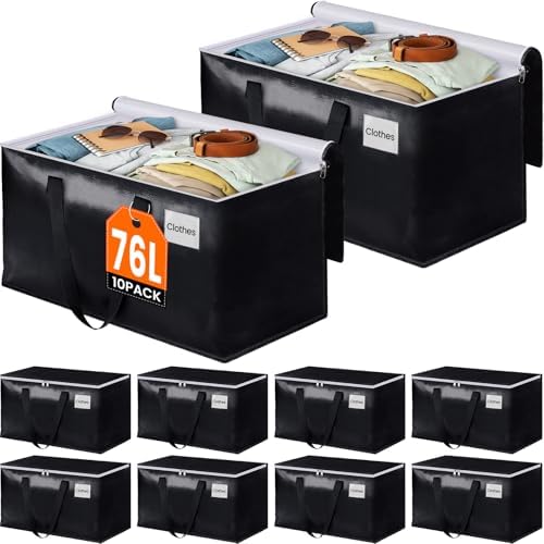 Heavy Duty Moving Bags, Extra Large Storage Bags, 76L, 10-Pack, Black by BlissTotes