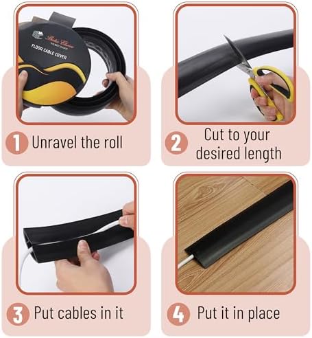 Bates- Floor Cord Cover, 30ft, Cable Cavity 0.6" (W) x 0.31" (H), Heavy Duty Wire Protector, PVC Extension Cords Hider, Protect Cords, Prevent Cable Trips, Cord Hider for Office, Home, Outdoor - Image 4
