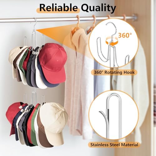 NANATI Hat Hangers for Closet, 1 Pack Stainless Steel Hat Organizer, Hat Racks for Baseball Caps, Cap Organizer for Baseball Caps, Silvery - Image 2