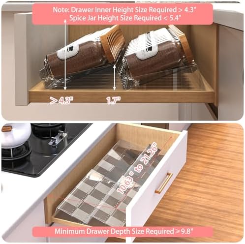 4-Tier Non-Slip Spice Drawer Organizer, 4-Pack Checkered Frosted Clear Acrylic, Expandable (11''-22'') Spice Rack for Kitchen Drawer Storage – Holds Seasonings, Herbs, and Spices (Jars Not Included) - Image 5