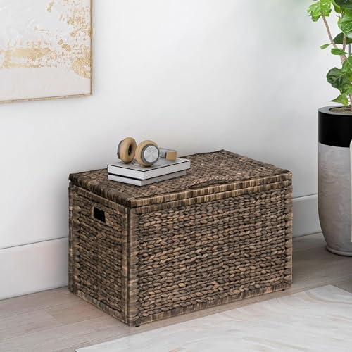 eHemco Water Hyacinth Wicker Storage Trunk, Brown Wash, 30x17.5x17.5 - Image 2