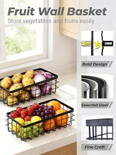 2 PCS Slim Hanging Wire Wall Basket for Bathroom, No Drill, Black - Image 2