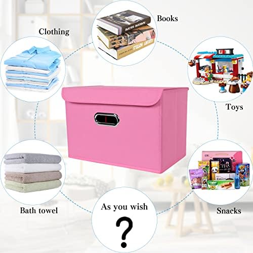 STOREONE Fabric Storage Cube Bins Foldable Organizer Container Collapsible Basket with Lids and Metal Handles, for Home, Bedroom, Closet 6 Pcs (Pink) - Image 3