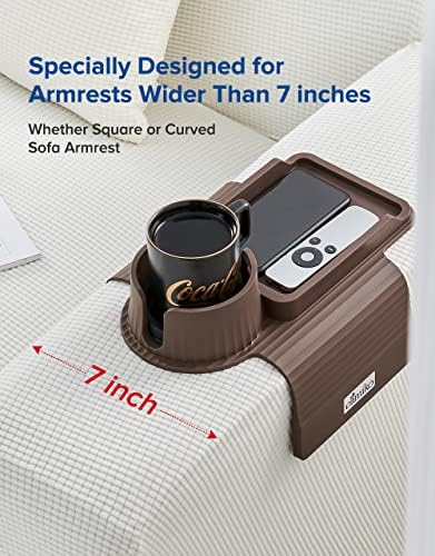 Couch Cup Holder Tray, Elimiko Silicone Sofa Drink Holder with Large Cup Holder and Tray, for Oversized Mugs/Long Remote/Snacks/Cellphone (Mocha Brown) - Image 6