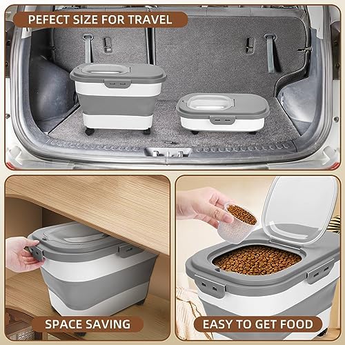 Dog Food Storage Container 17 lb, Airtight Pet Food Storage Containers with Wheels & Removable Sealed Lid, Collapsible Cat Food Containers Dry Food with Scoop and Measuring Cups - Image 5