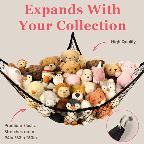 Stuffed Animal Storage Hammock Net Corner - Large Toy Hammock Net for Stuffed Animals Room Decor - Cute Stuff Animal Organizer Holder for Plush Plushie - Kids Baby Nursery Wall Bedroom Home Decor - Image 5