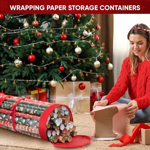 BALEINE Christmas Wrapping Paper Organizer Storage, 41" Gift Wrap Paper Holder, Clear PVC & Durable 600D Oxford Fabric, Fits 18-25 Rolls, Grey - Image 6