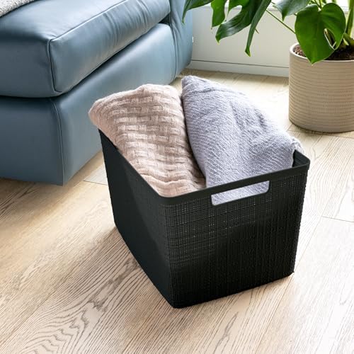 Curver Set of 4 Large 20L Jute Decorative Plastic Organization and Storage Baskets - Perfect Bins for Home Office, Closet Shelves, Kitchen Pantry and All Bedroom Essentials, Black - Image 6
