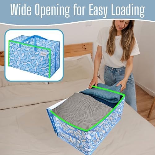 VENO 4 Pack Extra Large Heavy Duty Moving Bags with Wide Opening & Reinforced Handles, Reusable Storage Tote Bags with Strong Zippers for Clothes, College Dorm Essentials & Moving Supplies - Image 2