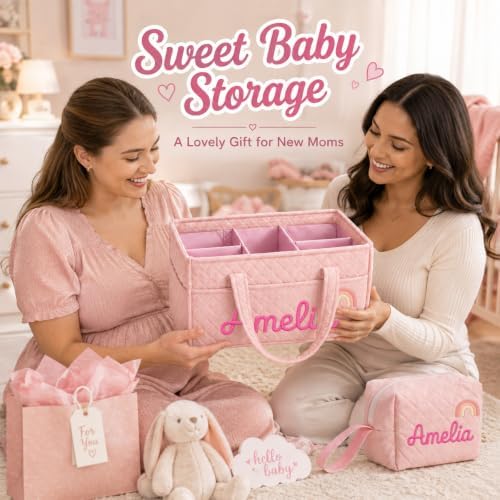 Personalized Diaper Caddy Organizer Baby Basket with Tote Bag Pouch - Image 5