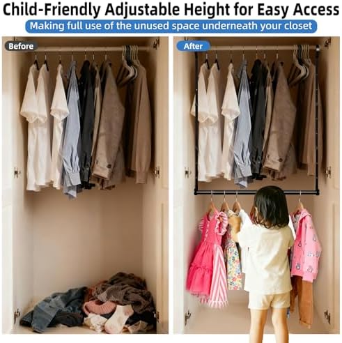Hanging Closet Rods - Adjustable Height & Width Closets Bar Lower Extender - Image 6