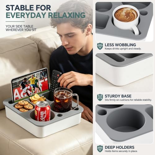 Couch Cup Holder, Anti-Spill Couch Caddy for Sofa and Bed, White-Gray - Image 4