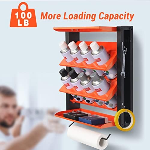 Spray Can Holder, Wall Mount Paint Bottle Organizer 8 Holes & 2 Shelves - Image 4