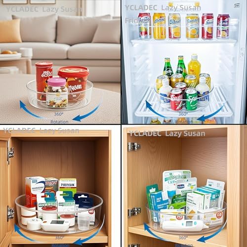 2 Pack Lazy Susan 11.5" Inch Turntable Organizer Organization Storage Container Bins Spice Rack Cabinet Rotating Condiment for Pantry Countertop Kitchen Vanity Bathroom Jewelry Holder Clear - Image 5
