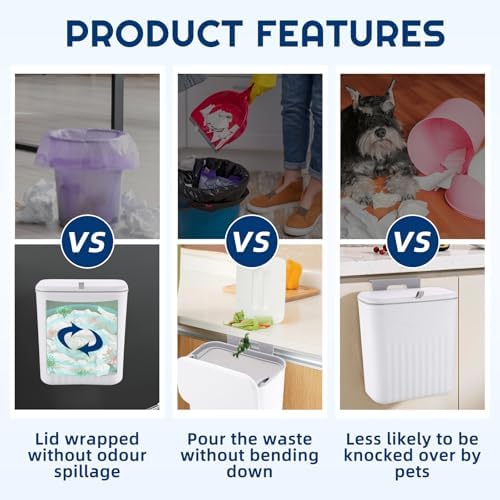 3 Pack Hanging Trash Can with Lid, Kitchen Compost Bin for Counter Top or Under Sink, Waste Basket Wall Mounted Garbage Can for Cupboard/Bathroom/Bedroom/Office/Camping (White) - Image 5