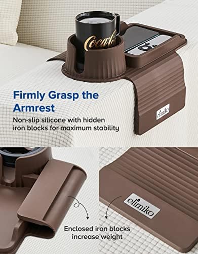 Couch Cup Holder Tray, Elimiko Silicone Sofa Drink Holder with Large Cup Holder and Tray, for Oversized Mugs/Long Remote/Snacks/Cellphone (Mocha Brown) - Image 5