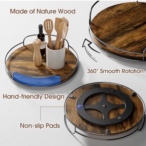 LAMU Lazy Susan Organizer, 9'' Lazy Susan Turntable for Cabinet, Table Top, Kitchen, Countertop, Bathroom, Pantry, Spice Organization, Wooden,1 Pack - Image 6