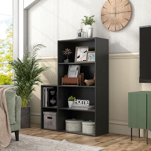 Homes: Inside + Out Apexa 4-Tier Cube Storage Organizer Shelves, Stackable Wood Bookcase Fits Cubby Bins for Organization, Dorm Teen Room Decor & Home Office, Black - Image 2