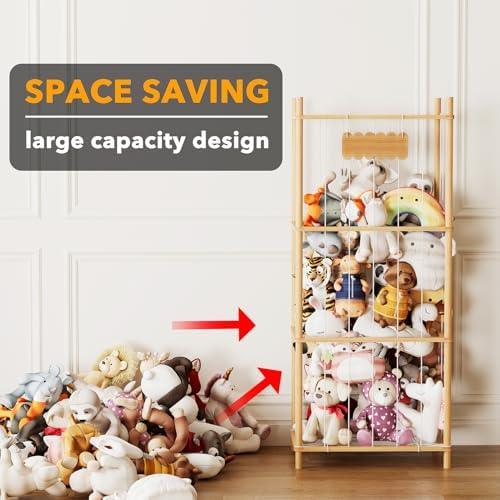 SpaceAid Stuffed Animal Storage Organizer, Wood Animals Zoo Toy Plushies Storage Holder, Large Capacity Plush Toy Cage for Playroom Organization, 22.8" Wide, Natural - Image 3