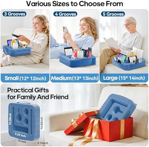 Couch Cup Holder Tray, Couch Caddy for Drink, Snack, Phone, Remote, Ipad, Game Controller, Large-size Sofa Cup Holder for Bed, Sofa, Car, Desk, Blue - Image 4