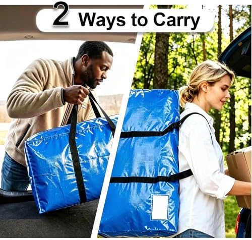 24 GAL Heavy Duty Moving Bags Blue 8 Pack - Backpack Straps & Handles, Large Zipper Storage Bags for Clothes, Water-Resistant College Dorm & Moving Essentials - Image 2