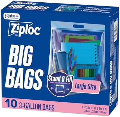 Ziploc Big Bags 3 Gallon Large, Reusable Large-Capacity Plastic Storage Bags, 10 count by Ziploc