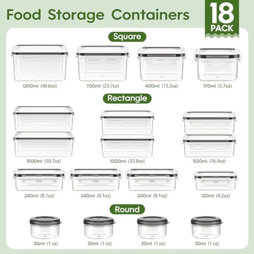 KEMETHY 36-Piece Food Storage Containers with Lids(18 Container & 18 Lid), Plastic Food Containers for Pantry & Kitchen Storage and Organization, BPA-Free, Leak Proof, Reusable with Labels & Pen - Image 2