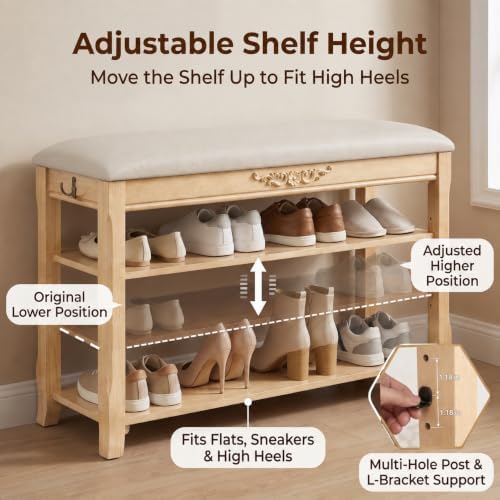 Shoe Rack Bench Entryway Storage with Leather Cushion, 31.5" - Image 5