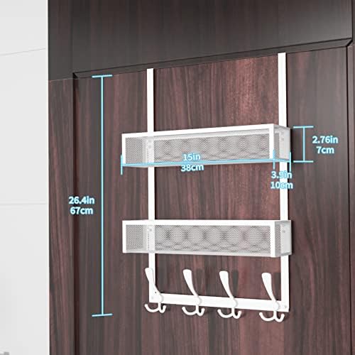 Kaiferty Over The Door Hooks Organizer,Coat Rack with 12 Hooks and 2 Mesh Baskets,Back of Door Storage Organizer for Bathroom,Bedroom,Kitchen,Office(White) - Image 6