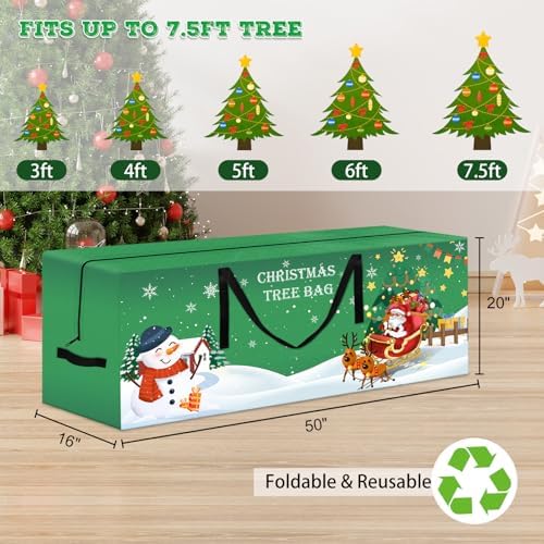 Christmas Tree Storage Bag 7.5 Ft Large Christmas Tree Bag with Reinforced Handles & Dual Zippers Wide Opening, Heavy Duty Oxford Fabric Xmas Ornament Storage Box Protects From Moisture, Dust (Green) - Image 3