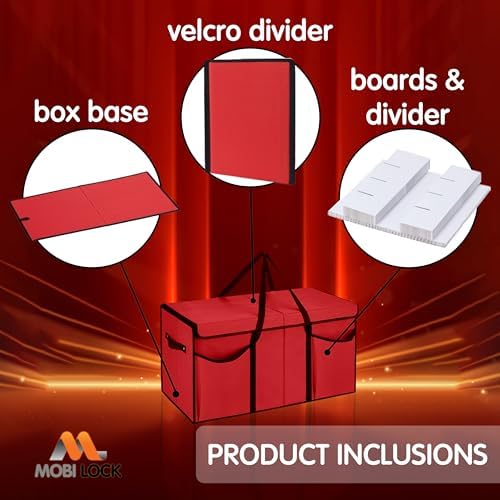 Christmas Ornament Storage Box with Dividers & Pockets - Holiday Ornament Organizer Bag - Holds 128 Balls - Durable Red Fabric Container with Handles - Foldable Xmas Decorations Storage - by Mobi Lock - Image 4