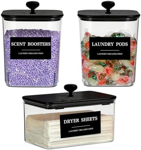 3 Pack Laundry Pods Container & Dryer Sheet Holder with Removable Labels, Laundry Room Organization and Storage by Dounozzi